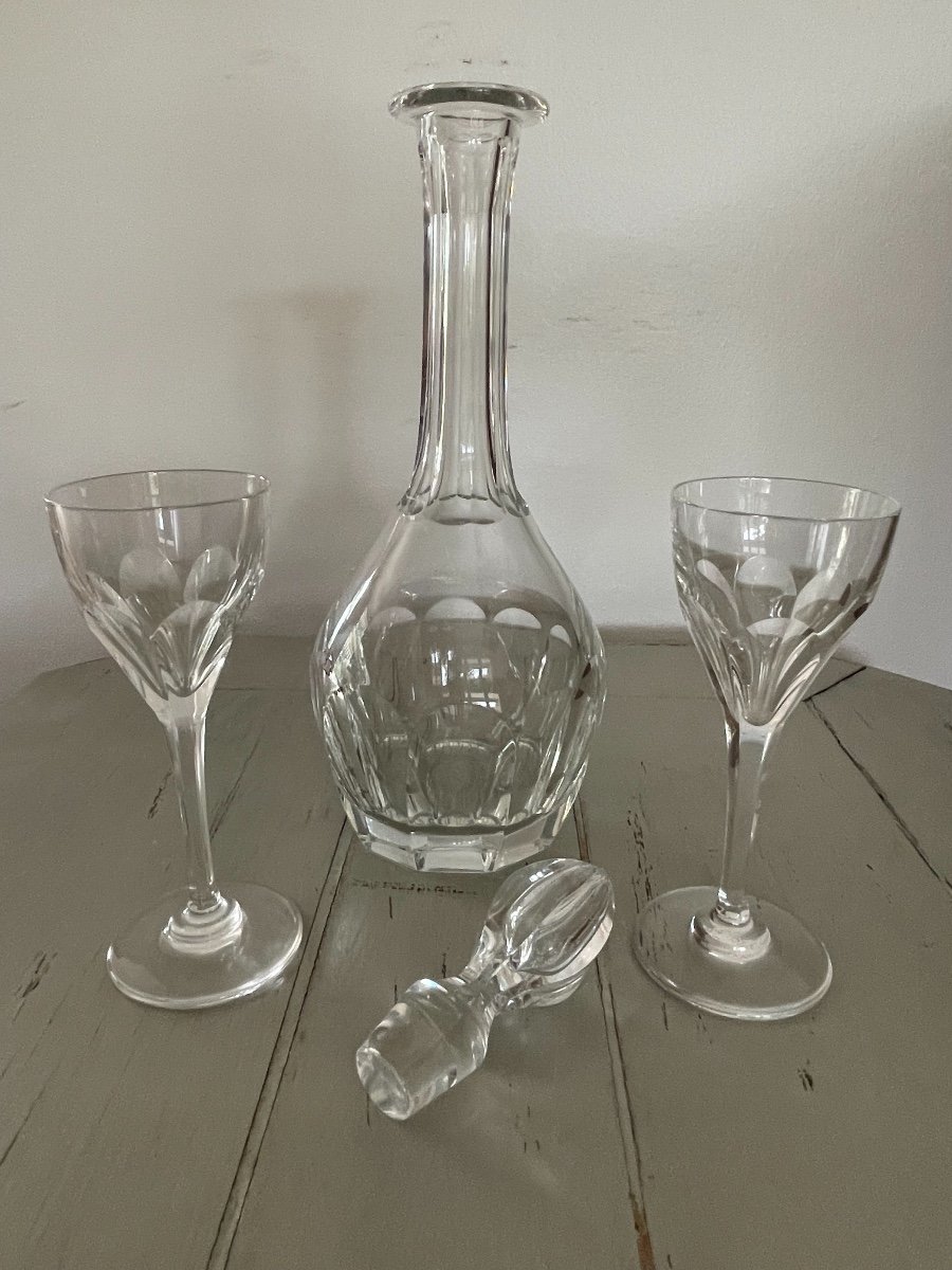Set In Old Crystal Carafe And 2 Liquor Glasses From Maison Saint Louis Bristol-photo-2