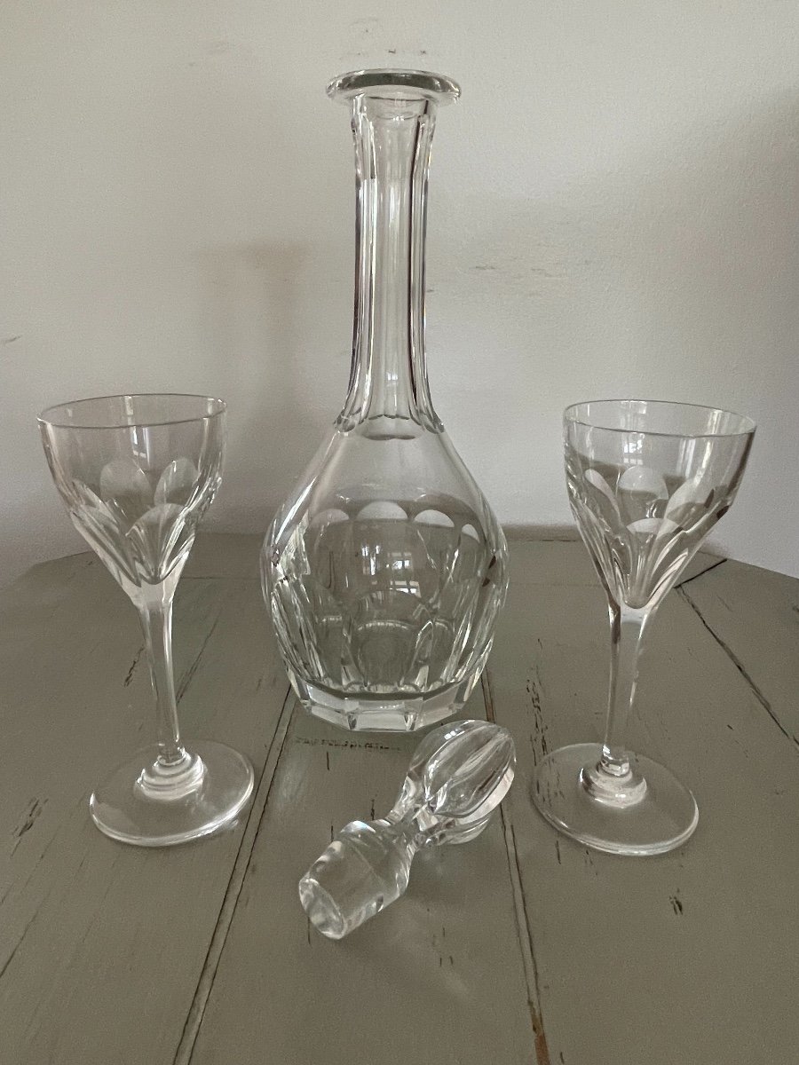 Ensemble En Cristal Ancien Carafe Et 2 Verres à Liqueur De La Maison Saint Louis Bristol-photo-2