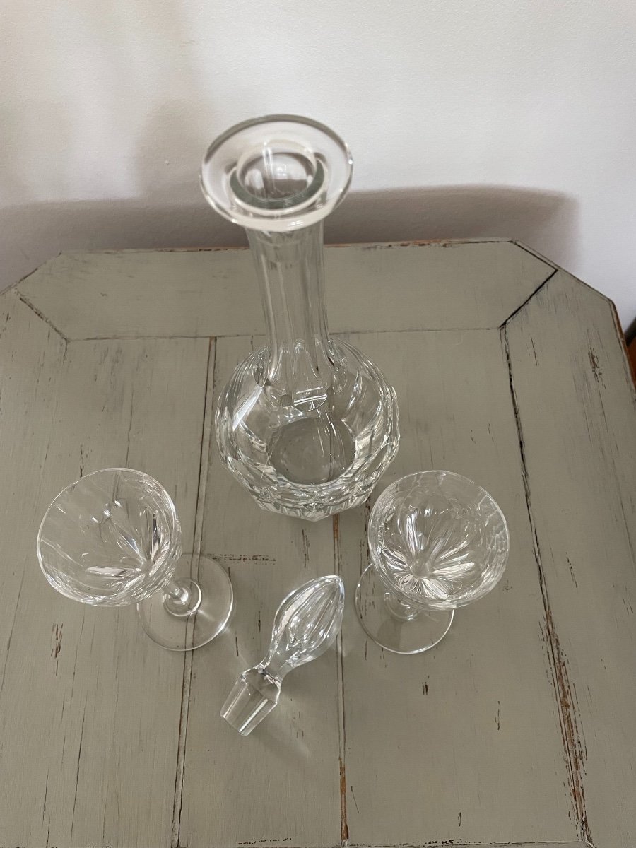 Set In Old Crystal Carafe And 2 Liquor Glasses From Maison Saint Louis Bristol-photo-4