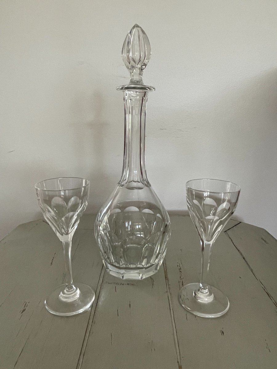 Set In Old Crystal Carafe And 2 Liquor Glasses From Maison Saint Louis Bristol