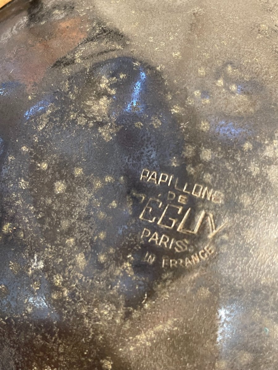 Old Art Deco Empty Pocket Hammered Iron With Butterfly Wings Peguy Paris Circa 1930-photo-6