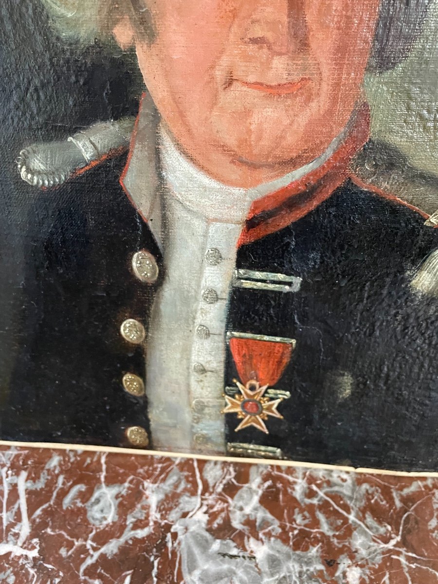 Ancien Tableau Portrait  XVIII Eme Huile Sur Toile Militaire Officier Hôtel Invalides Uniforme-photo-4