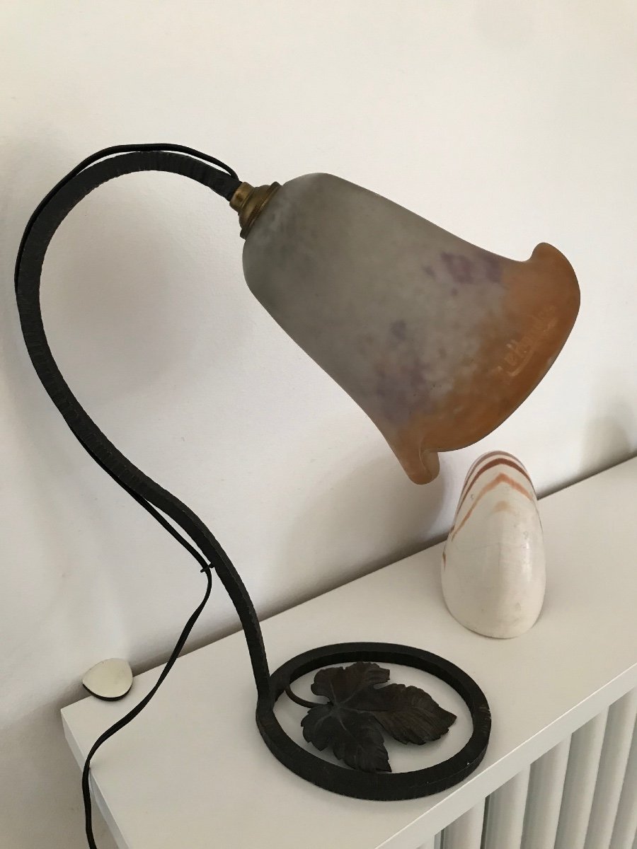 Art Deco Wrought Iron Lamp With Its Glassware Signed Rethondes Circa 1930-photo-3