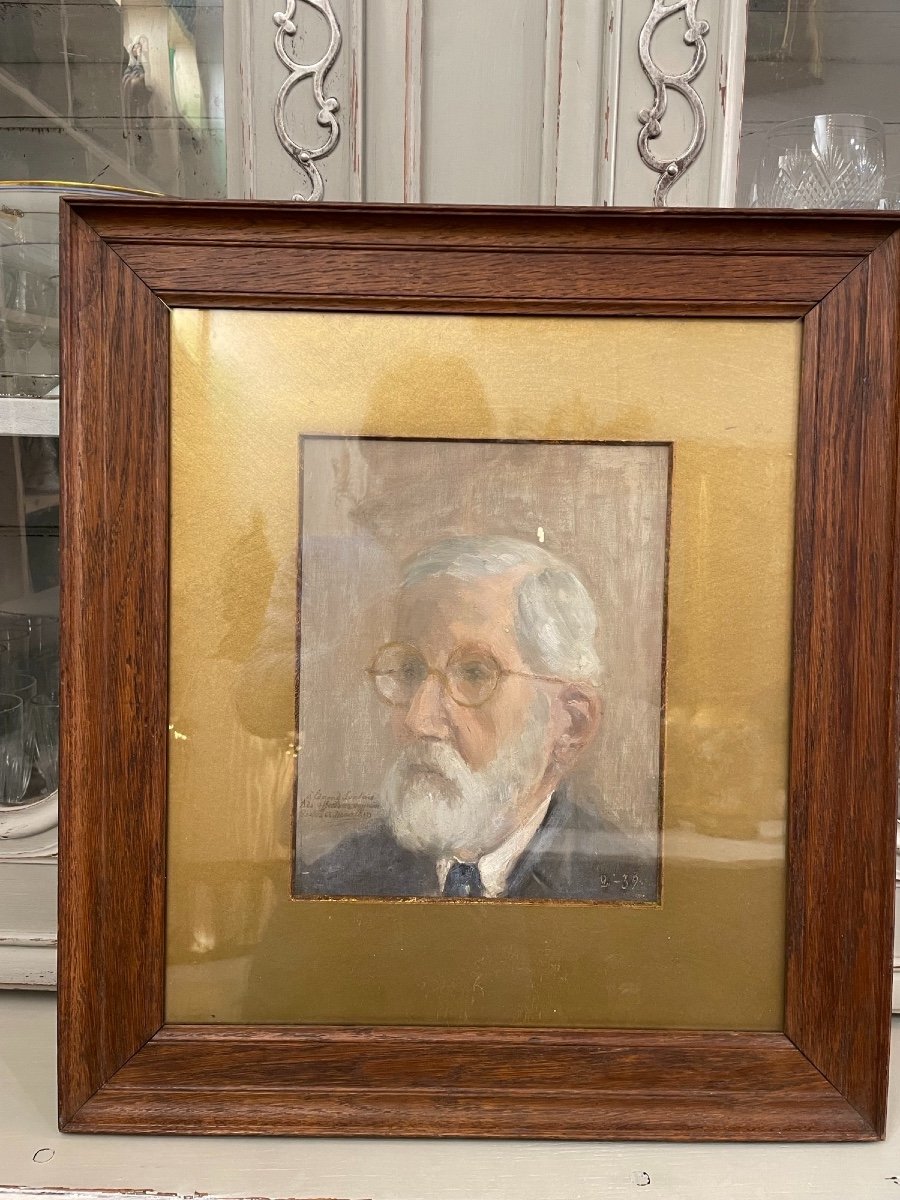 Old Portrait Painting Oil On Wood Hsp Dated Signed 1939 Art Deco-photo-1