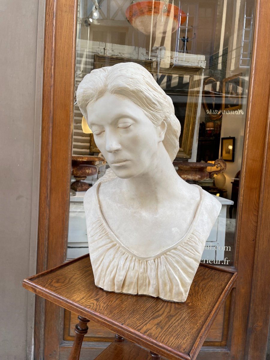 Old Plaster Bust Workshop Bust: Roger Bésus End Of 20th Century School Of Rouen Sculpture-photo-3