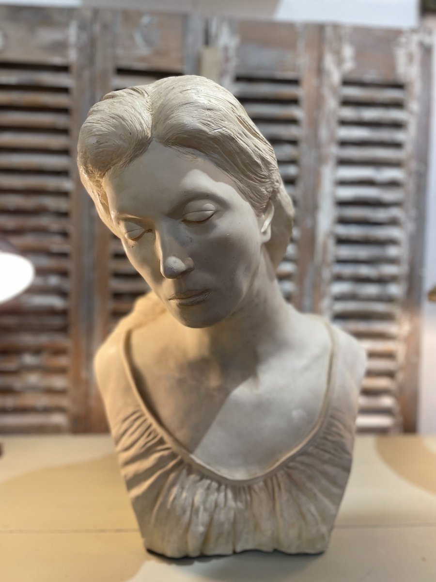 Old Plaster Bust Workshop Bust: Roger Bésus End Of 20th Century School Of Rouen Sculpture-photo-4