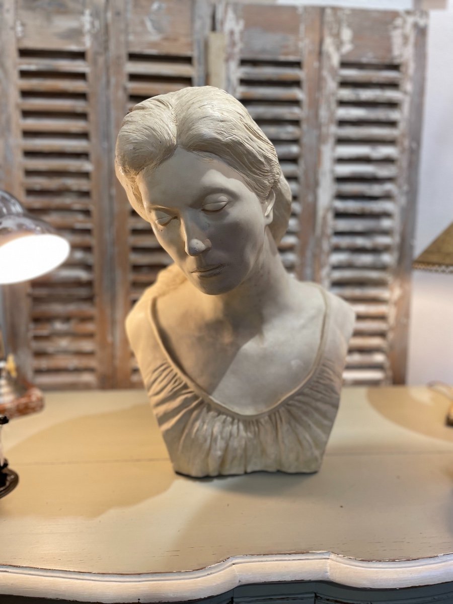 Old Plaster Bust Workshop Bust: Roger Bésus End Of 20th Century School Of Rouen Sculpture