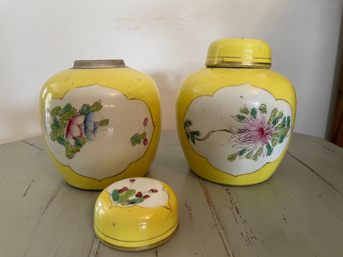 Ancienne Paire De Petites Potiche Pots à Gingembre Porcelaine De Chine Fin Du XIX ème Siècle-photo-2