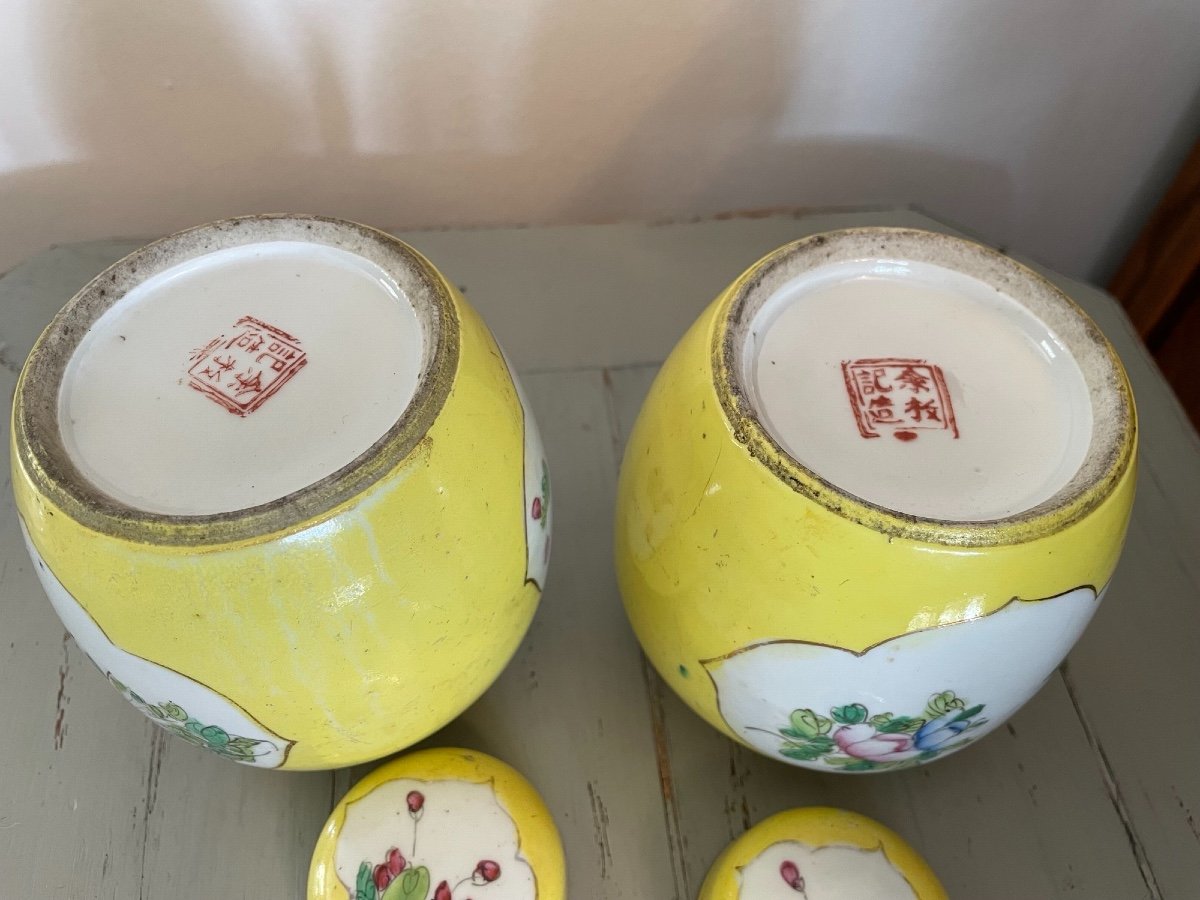 Antique Pair Of Small Potiche Chinese Porcelain Ginger Pots Late 19th Century-photo-2