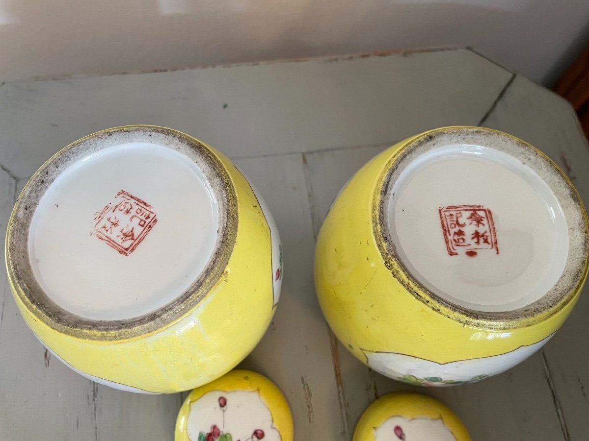 Ancienne Paire De Petites Potiche Pots à Gingembre Porcelaine De Chine Fin Du XIX ème Siècle-photo-3