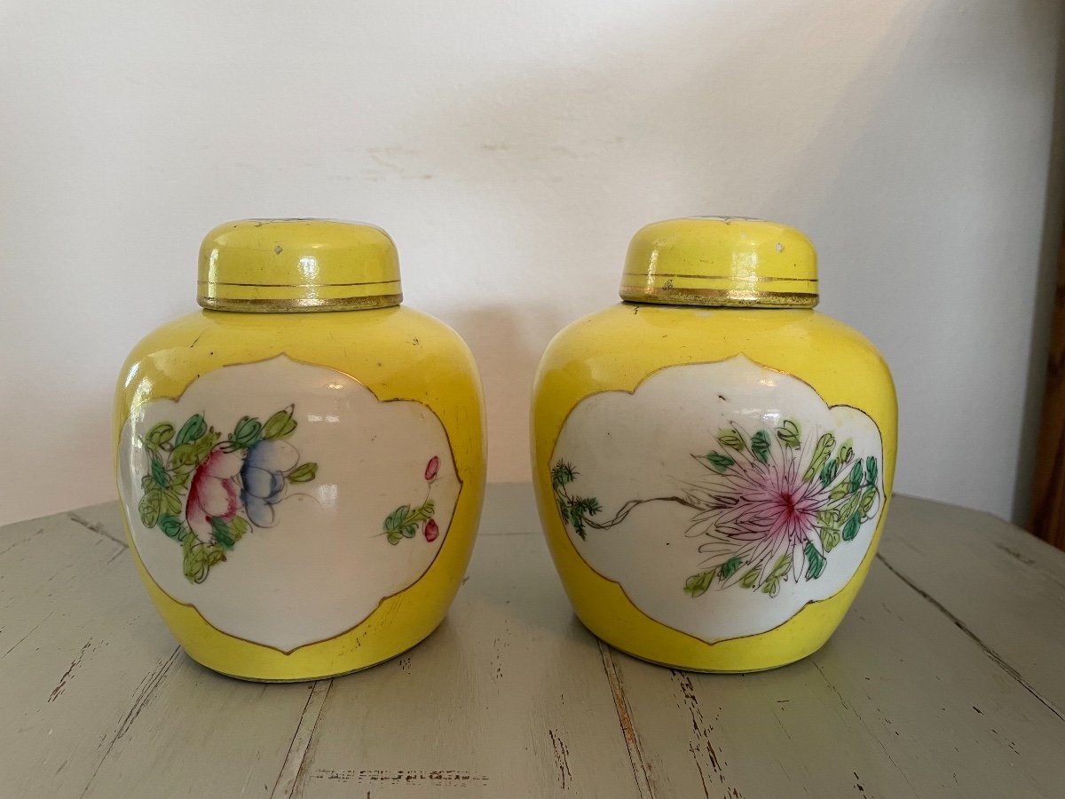Ancienne Paire De Petites Potiche Pots à Gingembre Porcelaine De Chine Fin Du XIX ème Siècle