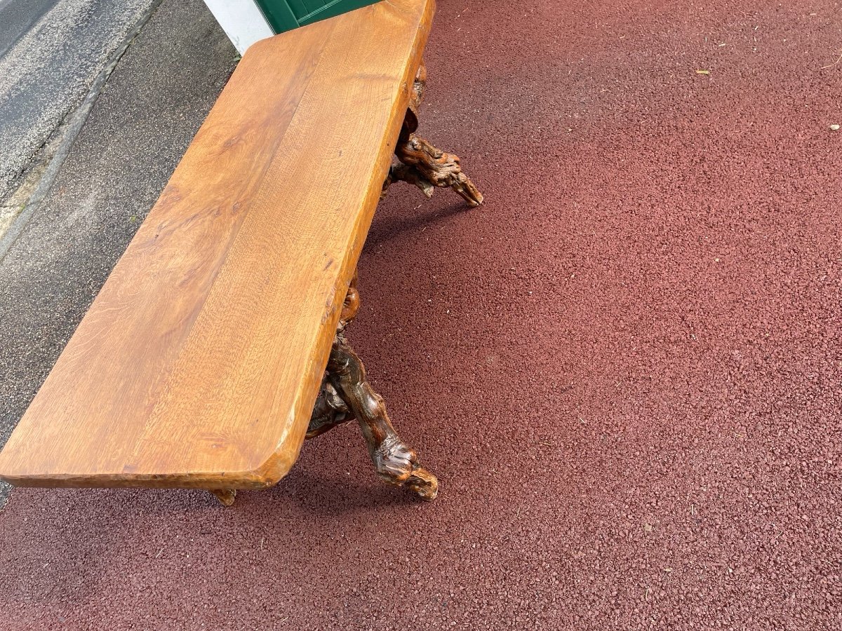 Old Vintage Primitive Vine Foot Coffee Table Circa 1960 In Oak-photo-4