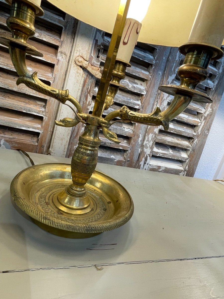 Lampe Ancienne Dite Bouillotte à 3 Feux, Début XX Eme Siècle Bronze Col De Cygne-photo-3
