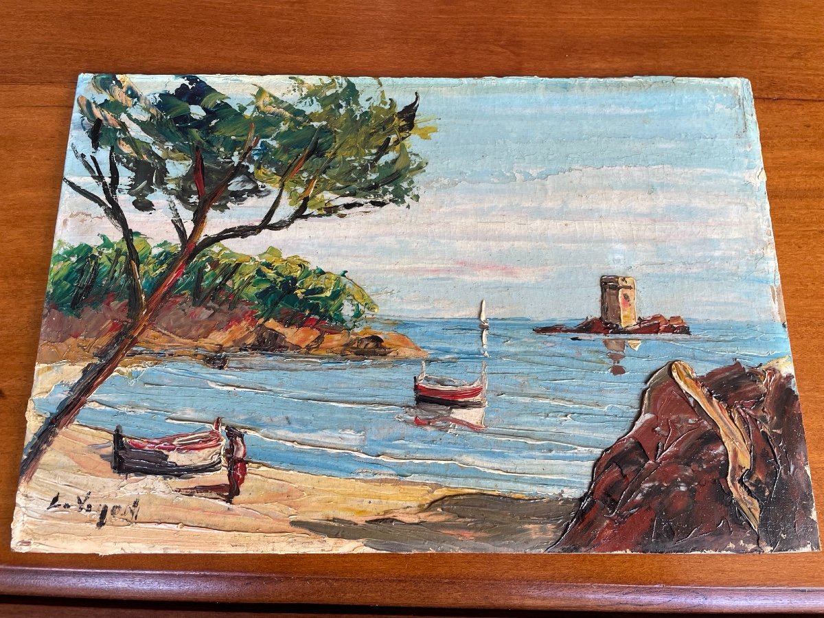 Old Painting Oil On Cardboard: Saint Raphael By Louis Vigon School Of Rouen And Provençale-photo-1