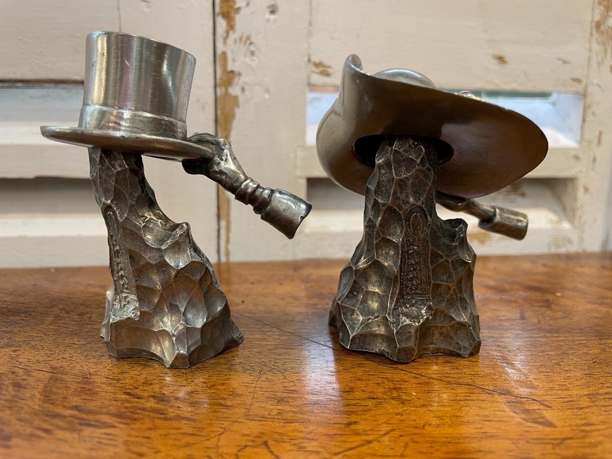 Paire De Statues En Métal Objet Vitrine Sur La Mode Chapeau Epoque XX ème  Publicité Curiosité-photo-4