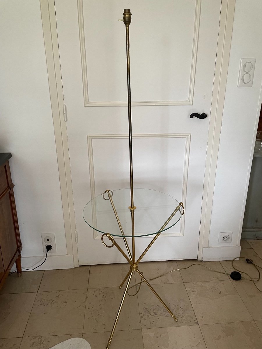 Old Floor Lamp From Maison Jansen Brass And Glass Vintage Hollywood Regency Design-photo-1