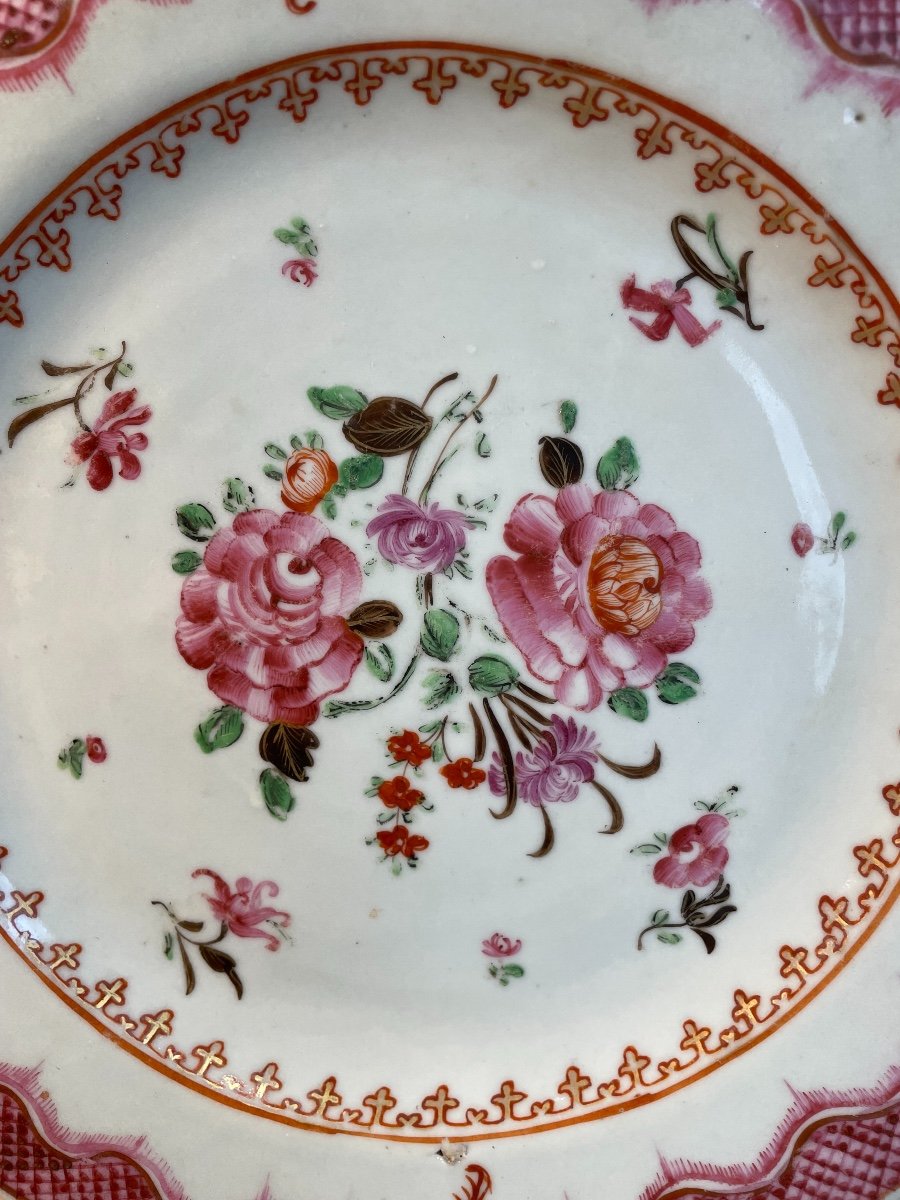 Old Chinese Porcelain Plate Compagnie Des Indes Period 18th Famille Rose-photo-2