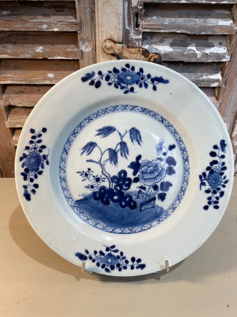 Ancienne Assiette En Porcelaine De Chine Compagnie Des Indes Epoque XVIII ème Blanc Bleu 2