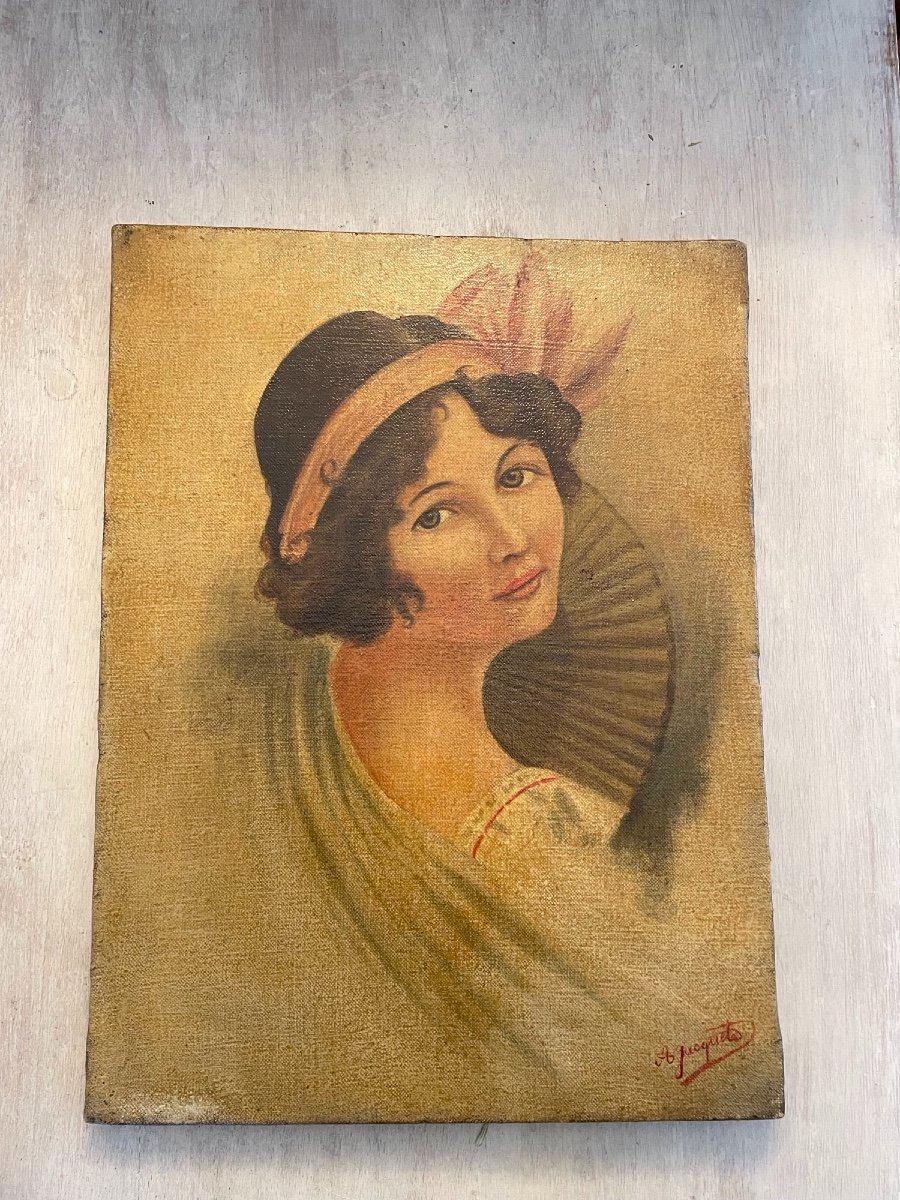 Ancien Tableau Art Déco , Portrait De Ballerine Vers 1930 Huile Sur Toile Hst Début Du XX ème -photo-2