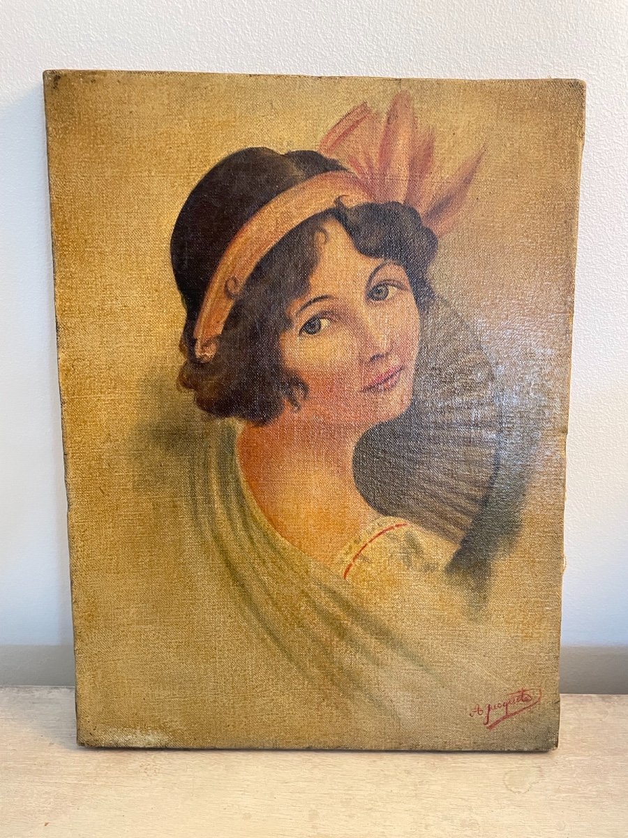 Ancien Tableau Art Déco , Portrait De Ballerine Vers 1930 Huile Sur Toile Hst Début Du XX ème -photo-3