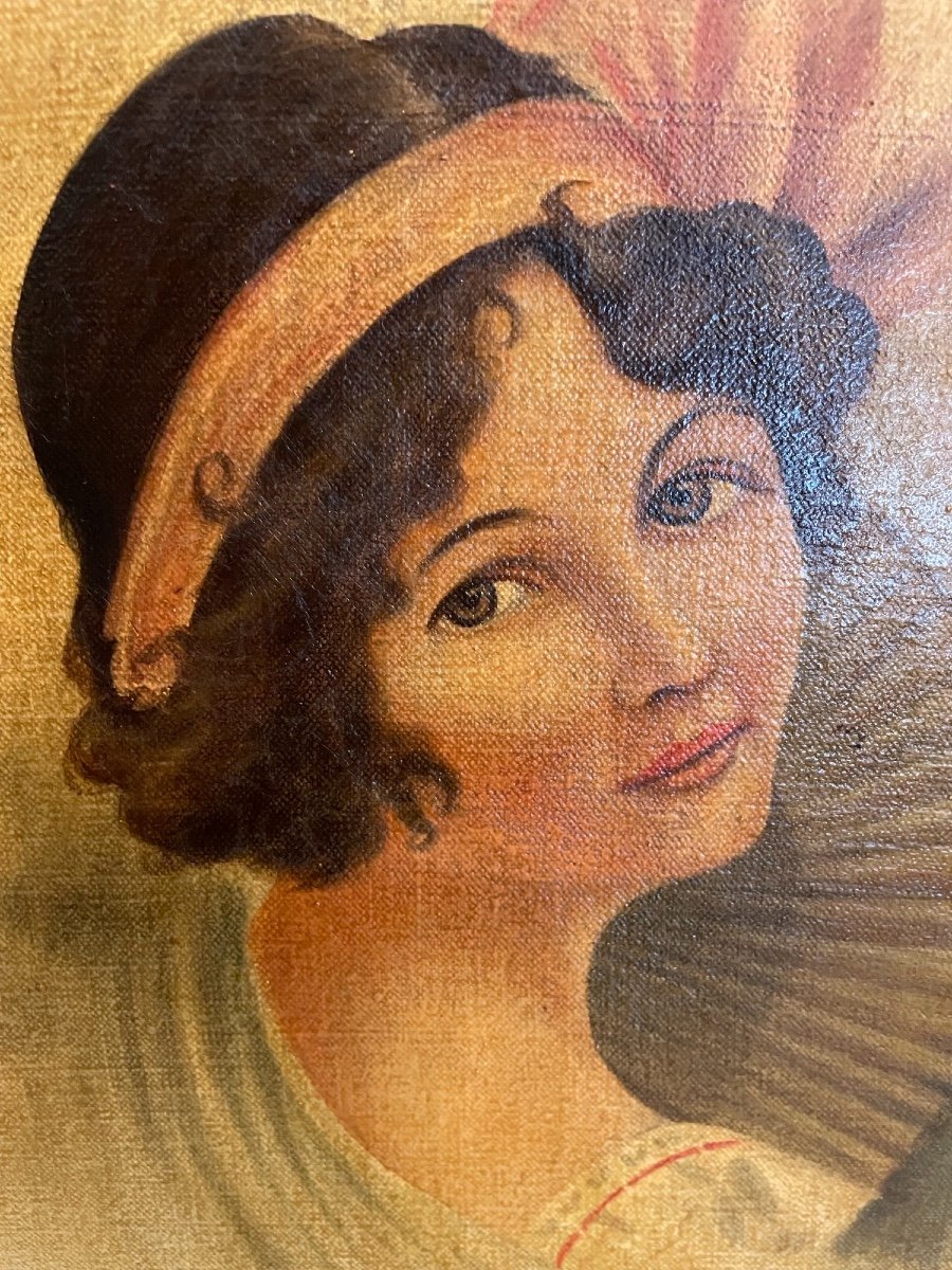 Ancien Tableau Art Déco , Portrait De Ballerine Vers 1930 Huile Sur Toile Hst Début Du XX ème -photo-1