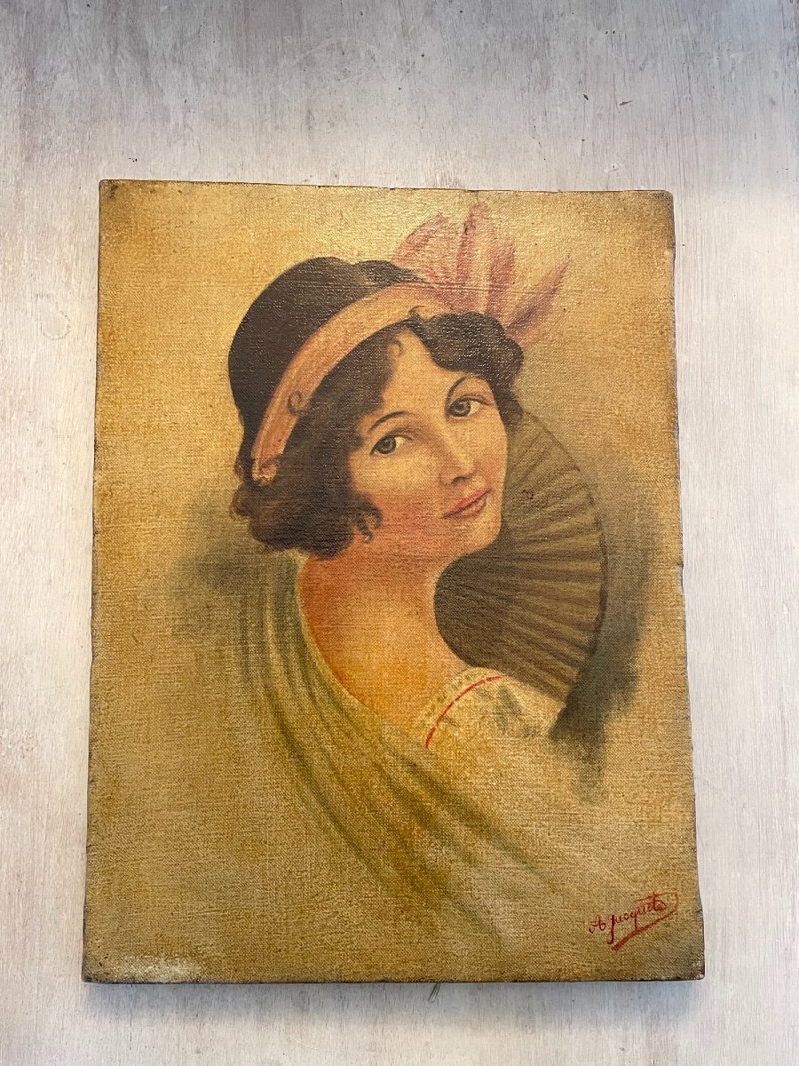 Ancien Tableau Art Déco , Portrait De Ballerine Vers 1930 Huile Sur Toile Hst Début Du XX ème -photo-3