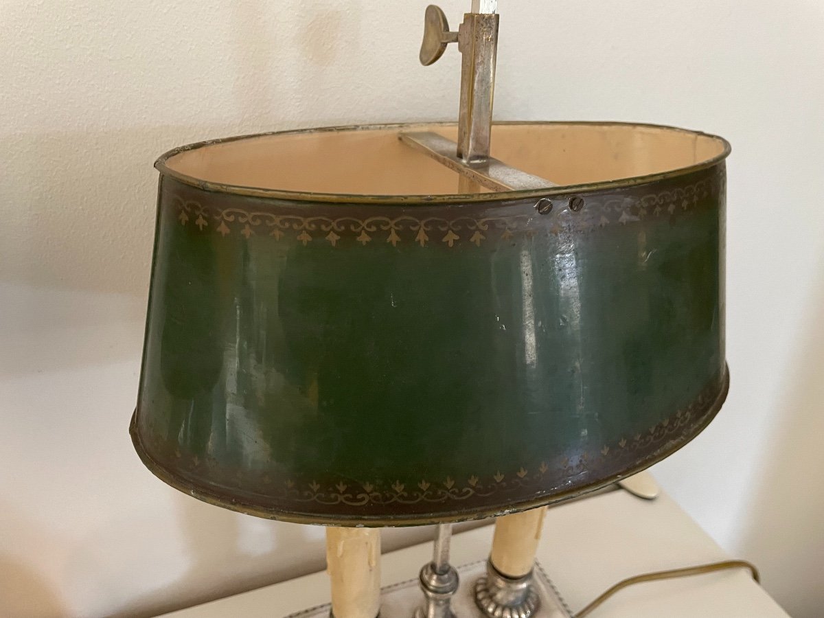 Ancienne Paire De Lampes Bouillottes En Bronze Argenté Par Henri Vian XIX Eme Siècle Louis XVI-photo-2
