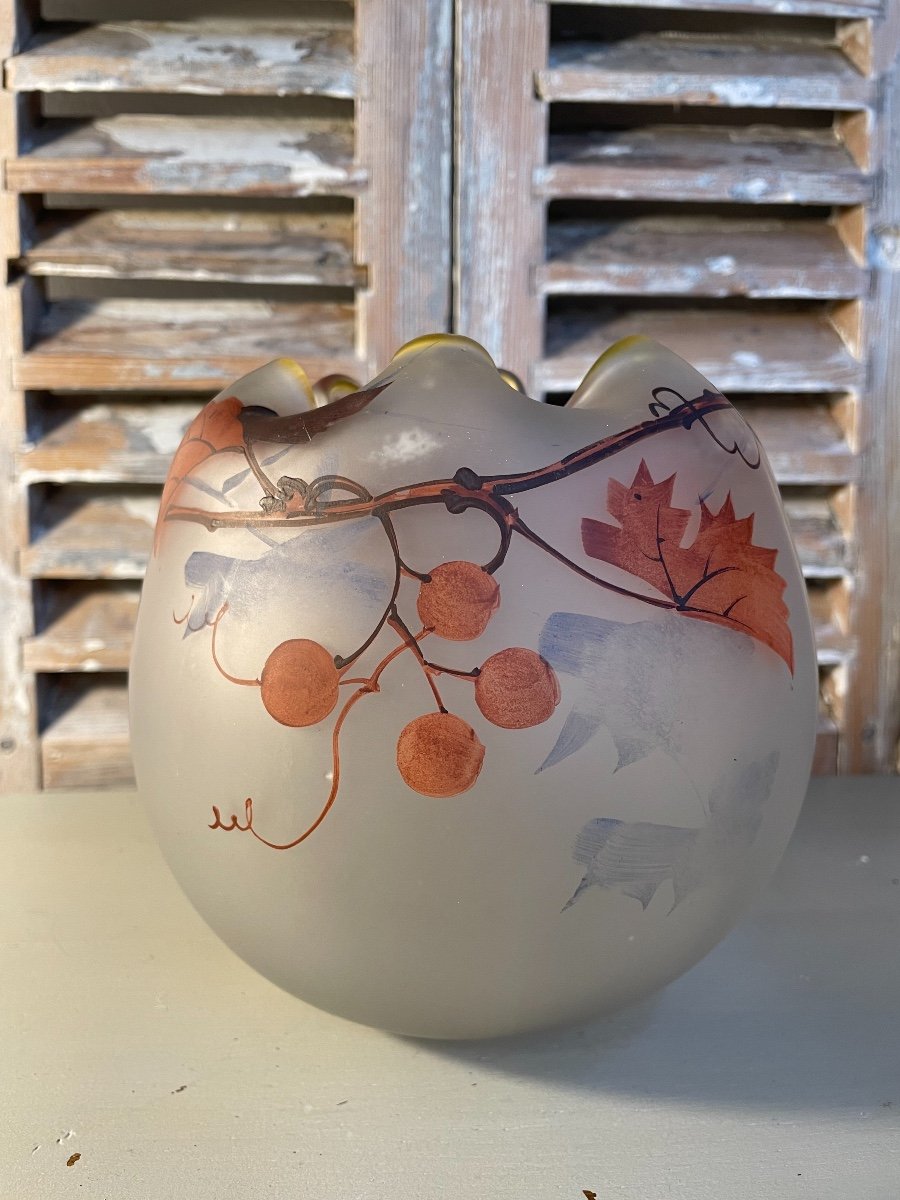 Ancien Vase Boule En Verre Par Peynaud Bordeaux Art Déco Vers 1930 Signé-photo-2