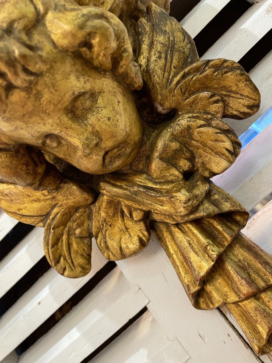 Ancien Console d'Applique En Bois Doré Fin Du XVIII Eme Siècle Ange Putti Putto  étagère Murale-photo-3