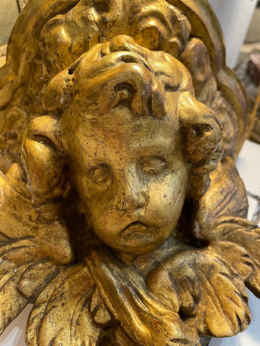 Ancien Console d'Applique En Bois Doré Fin Du XVIII Eme Siècle Ange Putti Putto  étagère Murale-photo-4