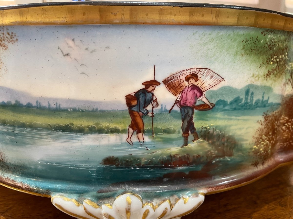 Grande Jardinière Ancienne En Porcelaine De Paris Fin XIX Eme Siècle Centre De Table  Cache-pot-photo-4