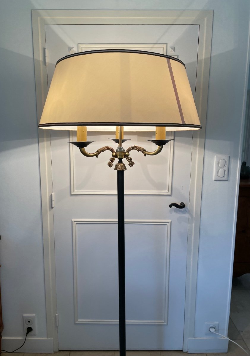 Old Floor Lamp In Green Sheet Metal Empire Style 3 Lights 1950 20th-photo-2