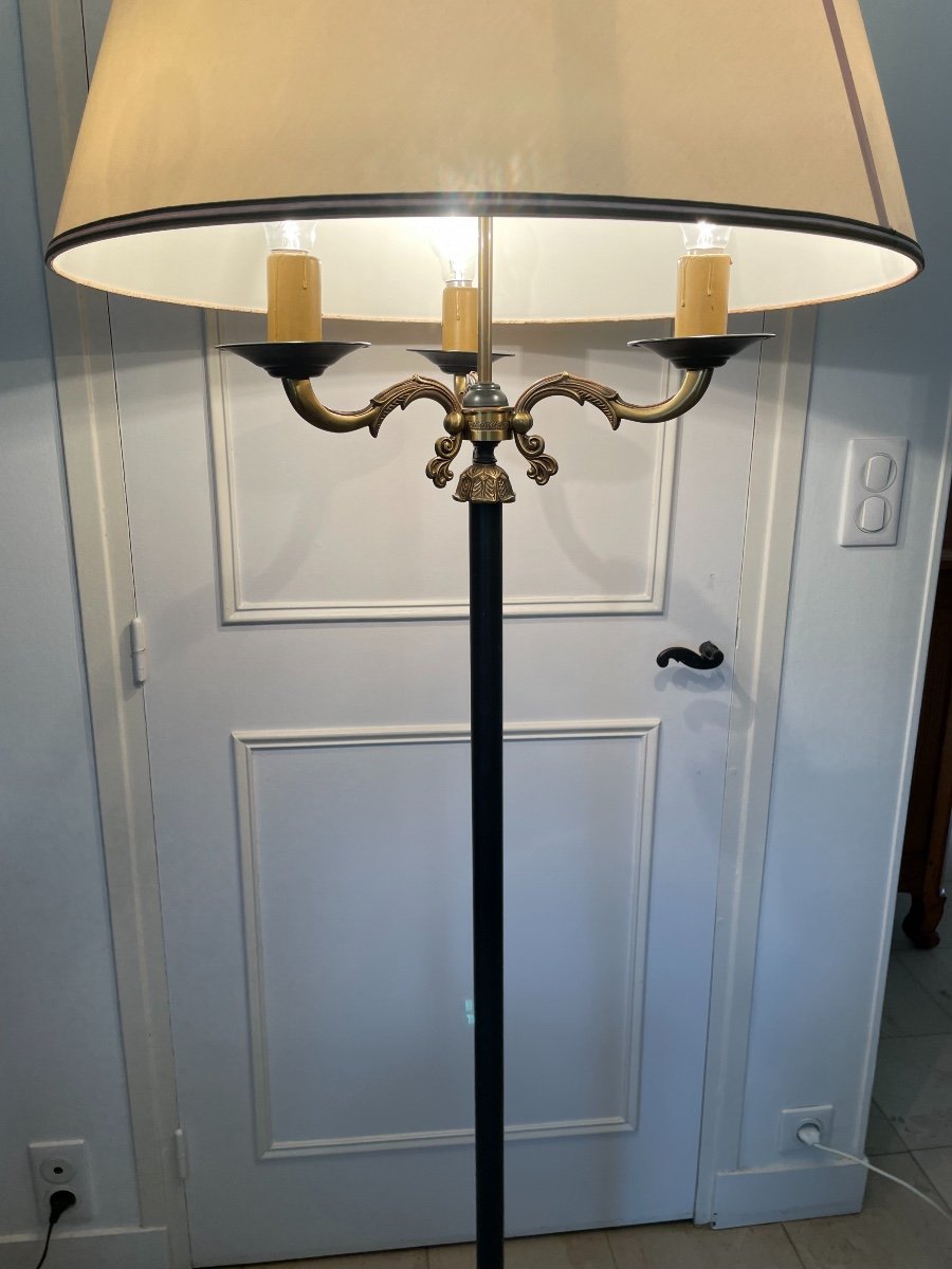 Old Floor Lamp In Green Sheet Metal Empire Style 3 Lights 1950 20th-photo-3
