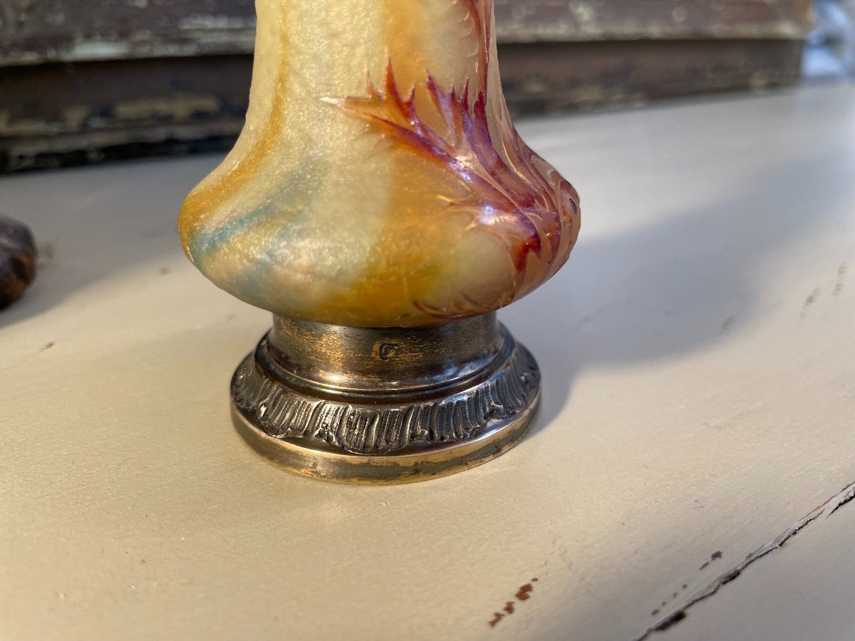 Old Small Daum Nancy Vase With Thistles Soliflore Art Nouveau Showcase Collection-photo-6