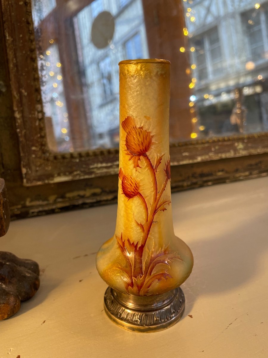 Old Small Daum Nancy Vase With Thistles Soliflore Art Nouveau Showcase Collection