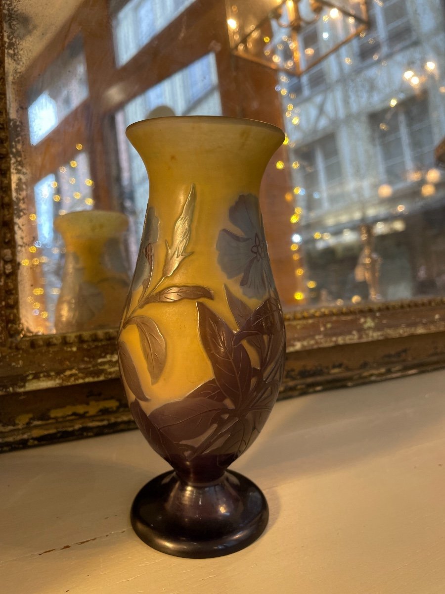 Ancien Petit Vase Balustre Sur Piedouche Par Gallé Art Nouveau Vitrine Collection XX ème verre-photo-2