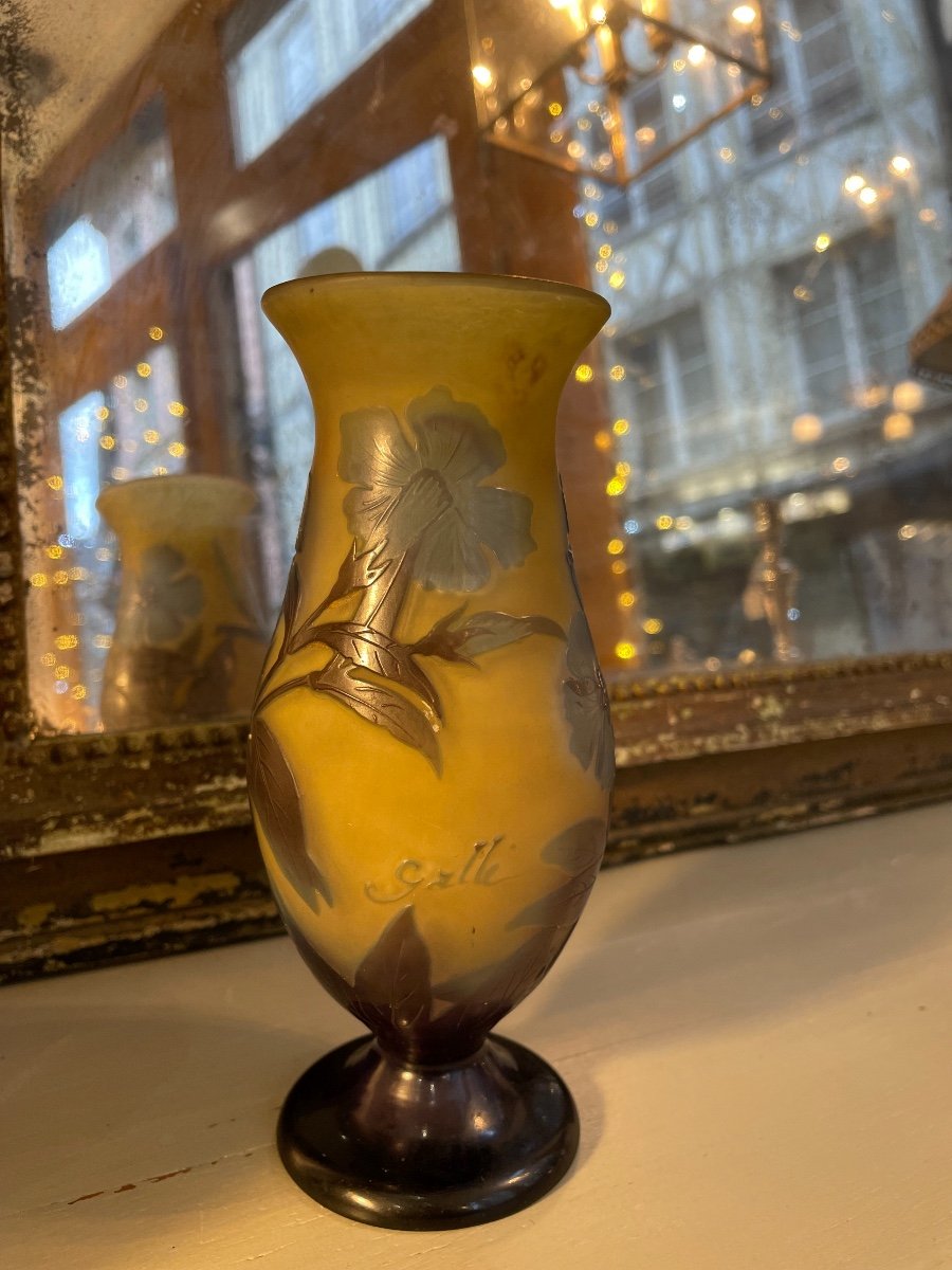 Ancien Petit Vase Balustre Sur Piedouche Par Gallé Art Nouveau Vitrine Collection XX ème verre-photo-4