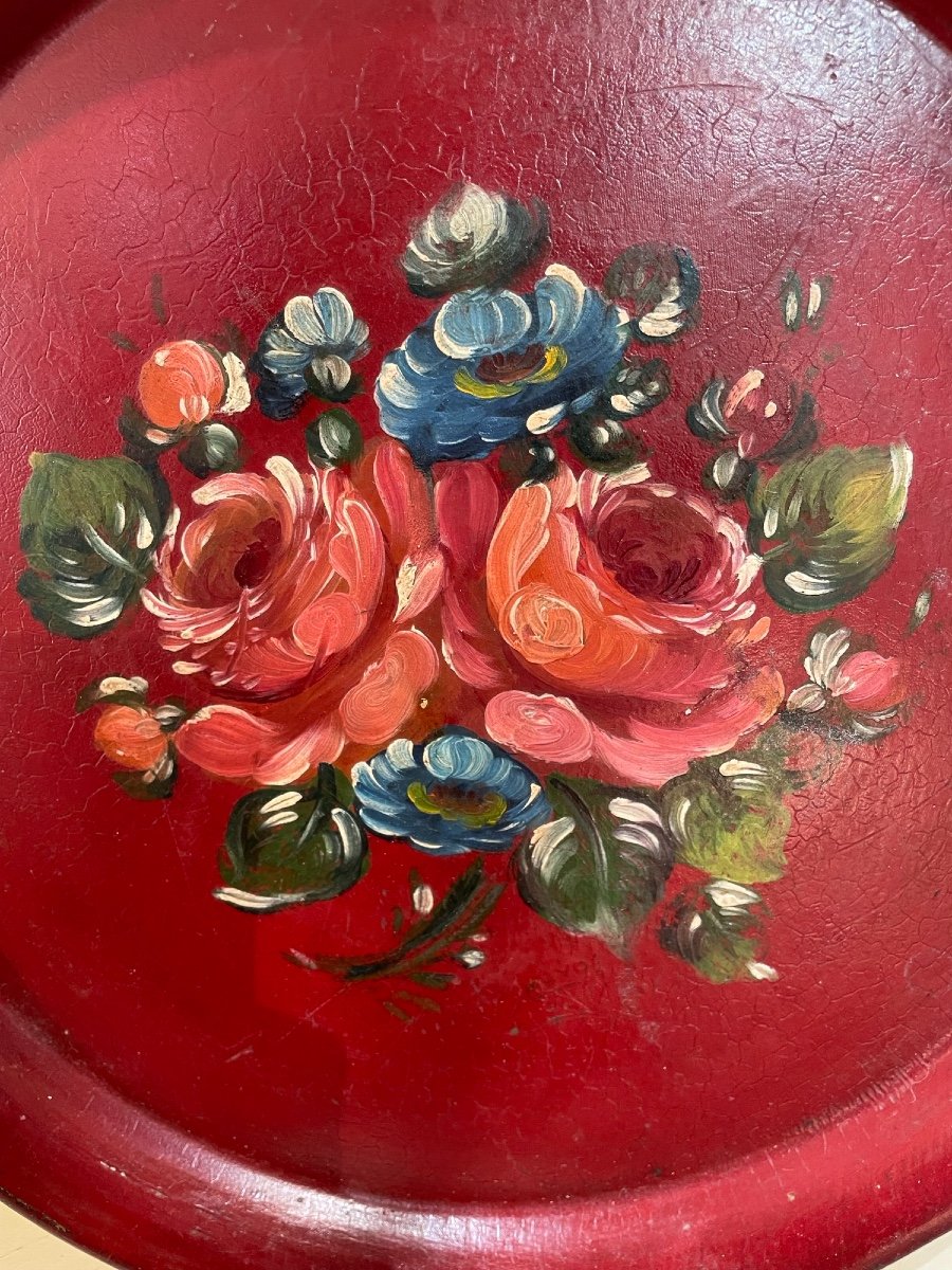 Old Tray In Painted Sheet Metal Floral Decor Late 19th Early 20th Century In Sheet Metal-photo-2