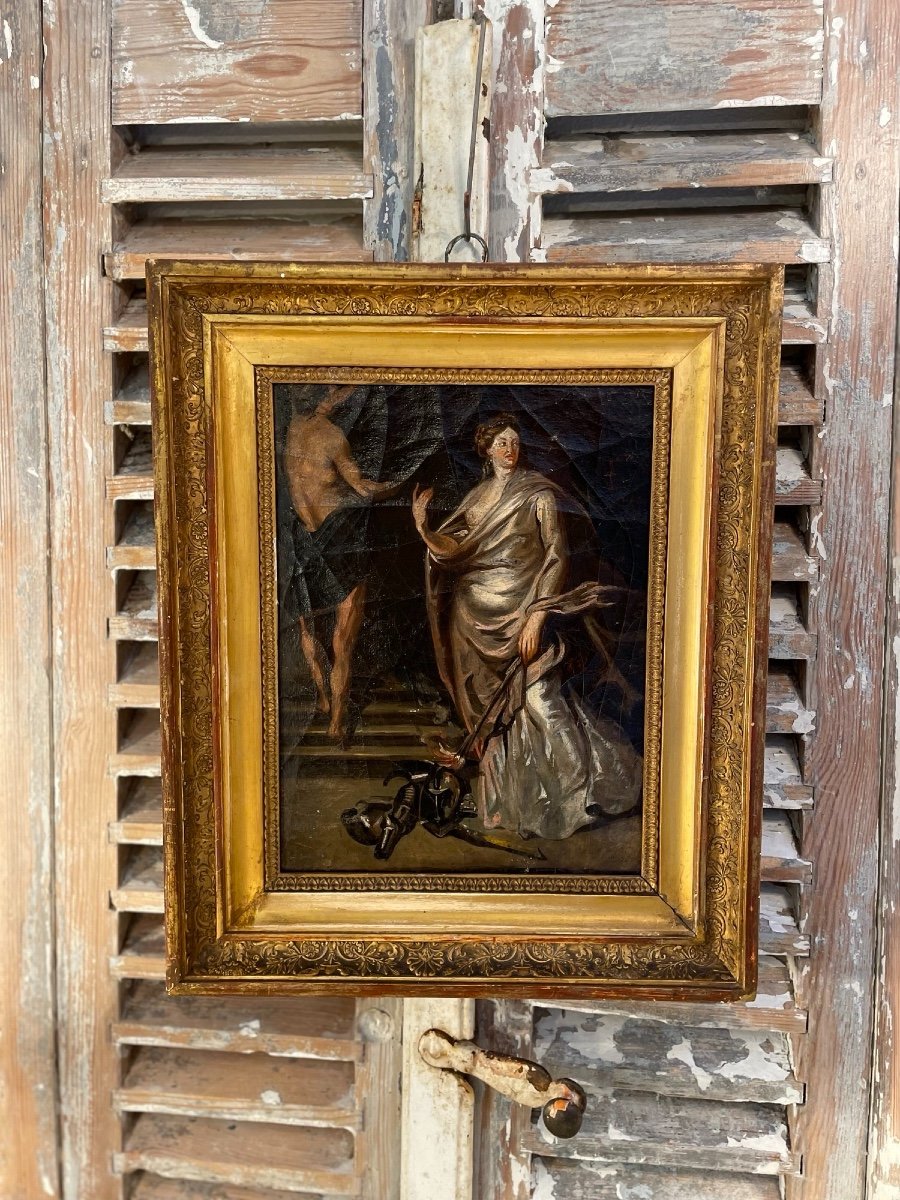 Ancien Tableau à l'Huile Sur Toile Tout Début Du XIX Eme : Une Vestale Hst Empire-photo-5