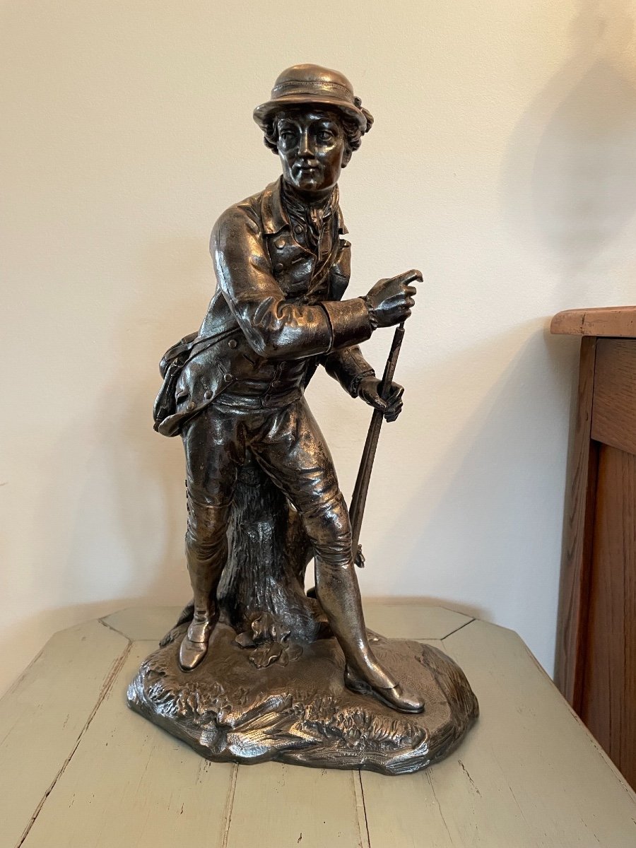 Ancienne Et Grande Statue En Régule Patiné : Le Chasseur Concours Agricole 1893 Chasse -photo-1