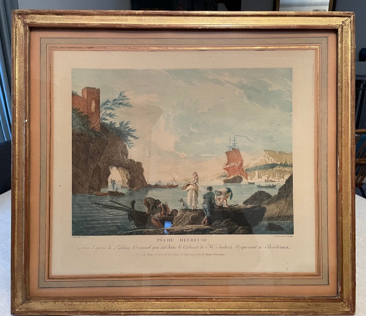 Old Engraving Enhanced By Vernet XVIII Eme Century In Zingg Marine-photo-1