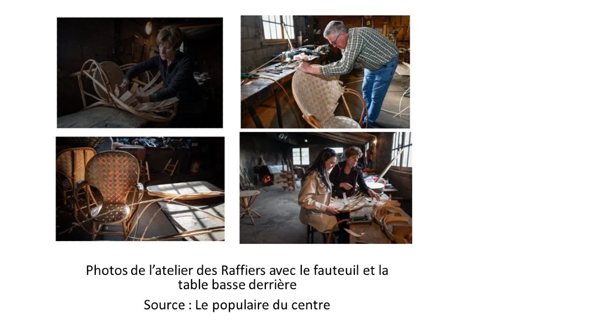 Ensemble Fauteuil Table En Rotin Et Châtaignier Le Corbusier Par Pascal Raffier Vintage XX ème-photo-8