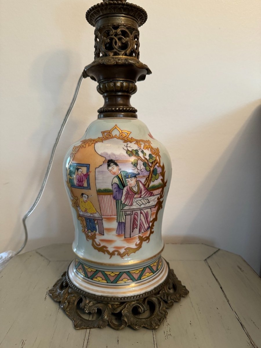Old Bayeux Porcelain Lamp Langlois Chinese Period 19th Century -photo-3