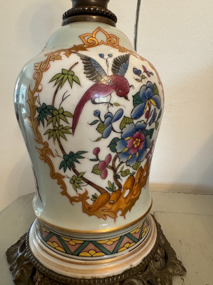 Old Bayeux Porcelain Lamp Langlois Chinese Period 19th Century -photo-2