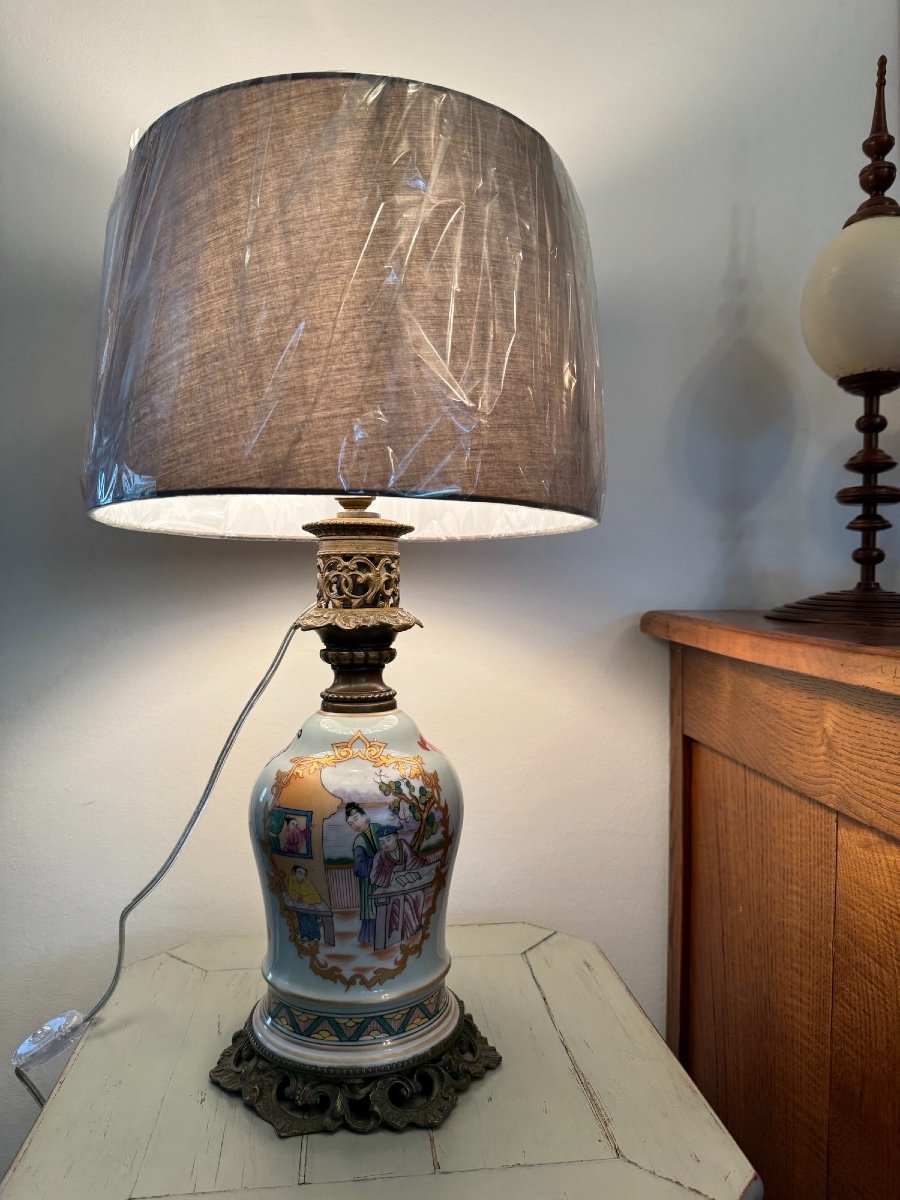 Old Bayeux Porcelain Lamp Langlois Chinese Period 19th Century -photo-7