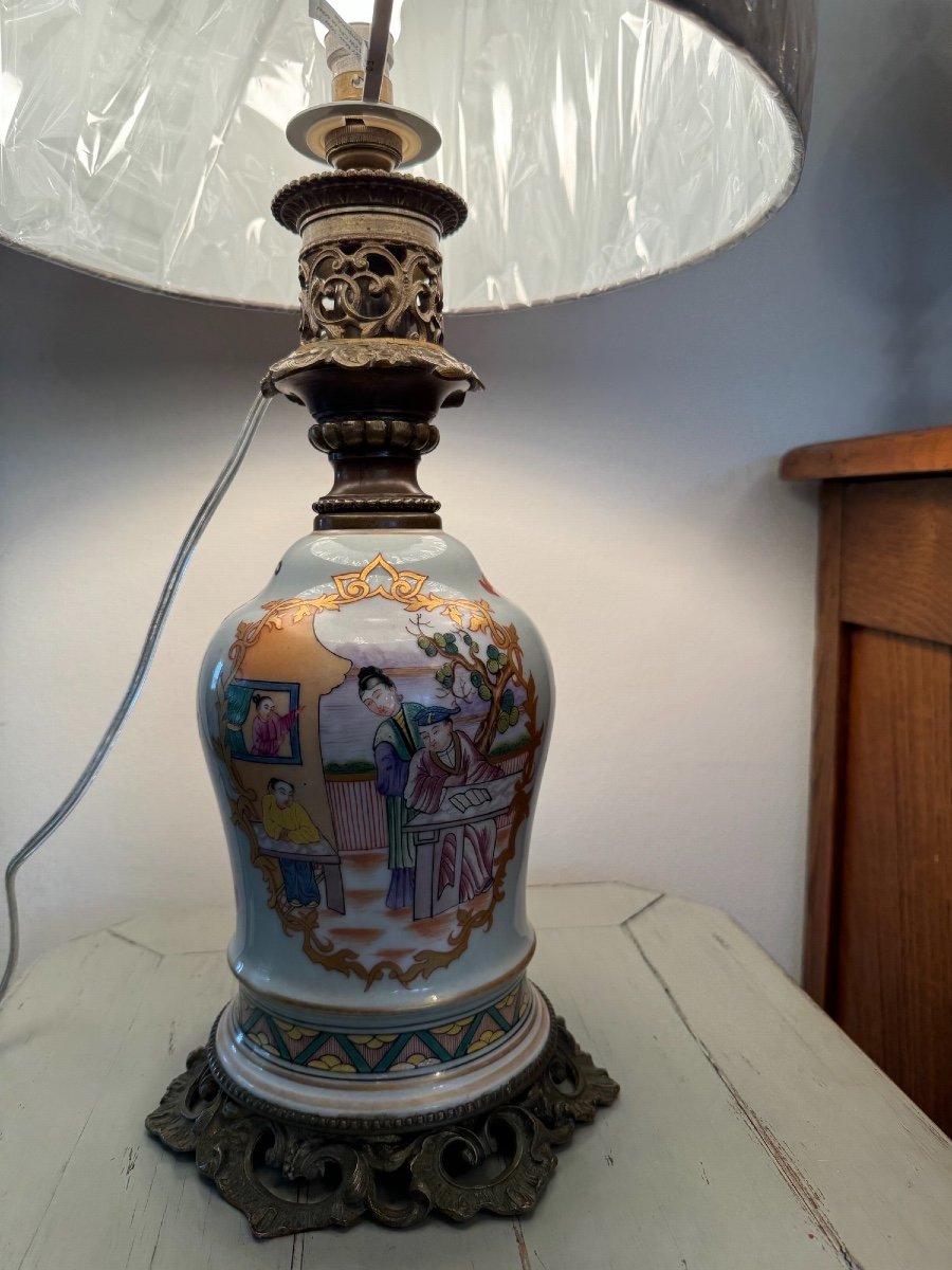 Old Bayeux Porcelain Lamp Langlois Chinese Period 19th Century -photo-8