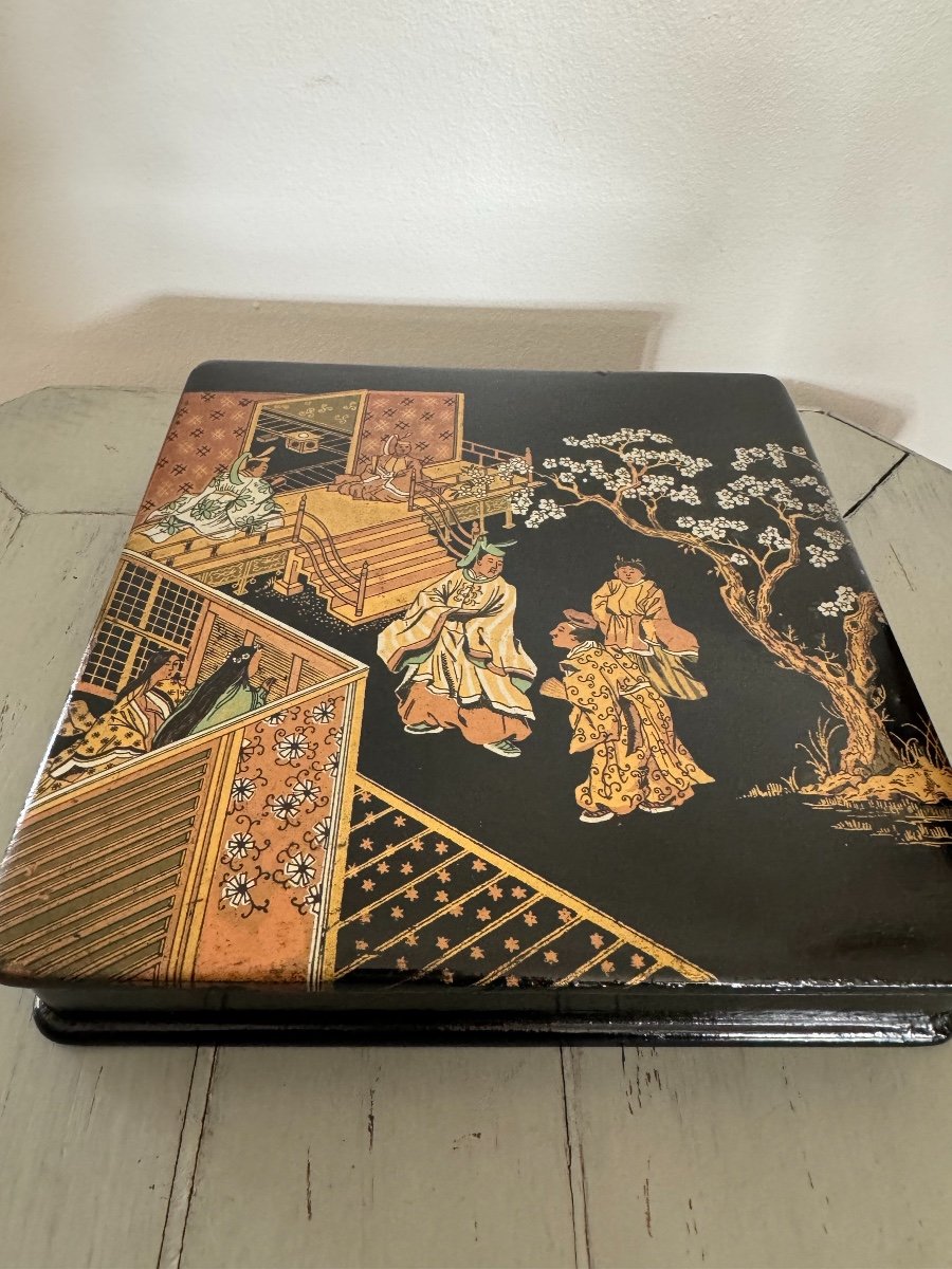 Duo Box And Pencil Case In Boiled Cardboard From Pont-à-moussen Napoleon III Chinese Decor -photo-2