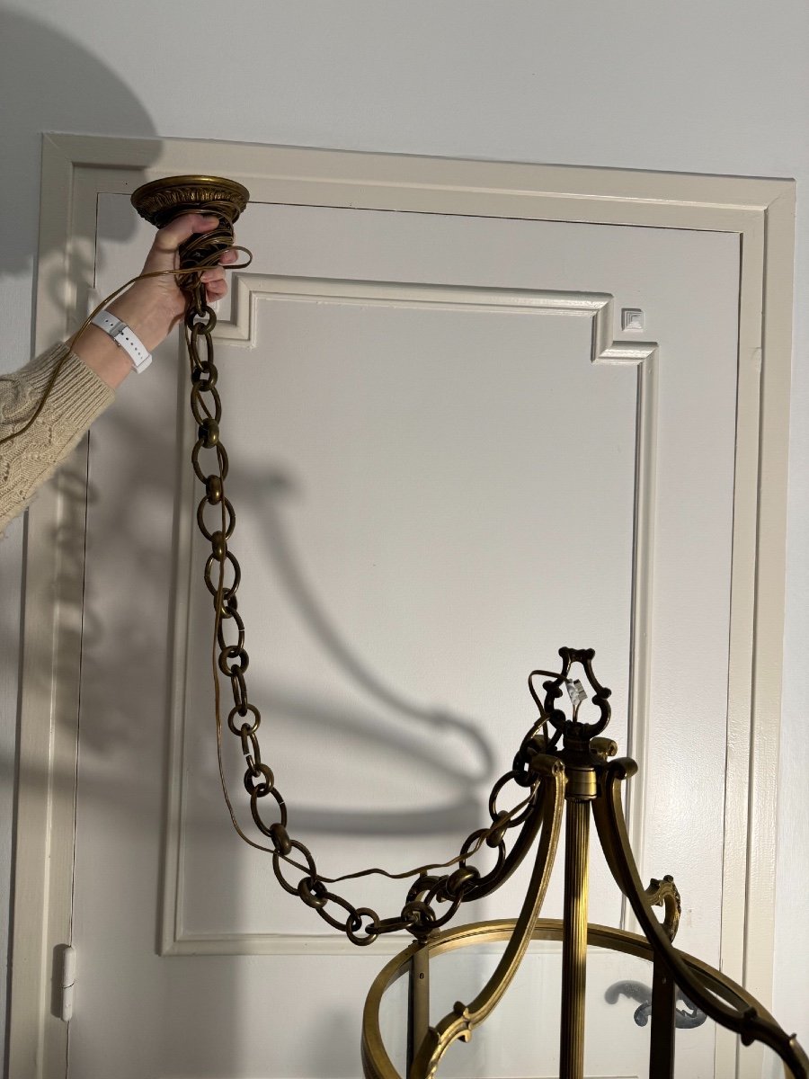 Very Large Round Castle Lantern In Bronze Louis XVI Style 180 Cm Chateau Entrance Hall -photo-1