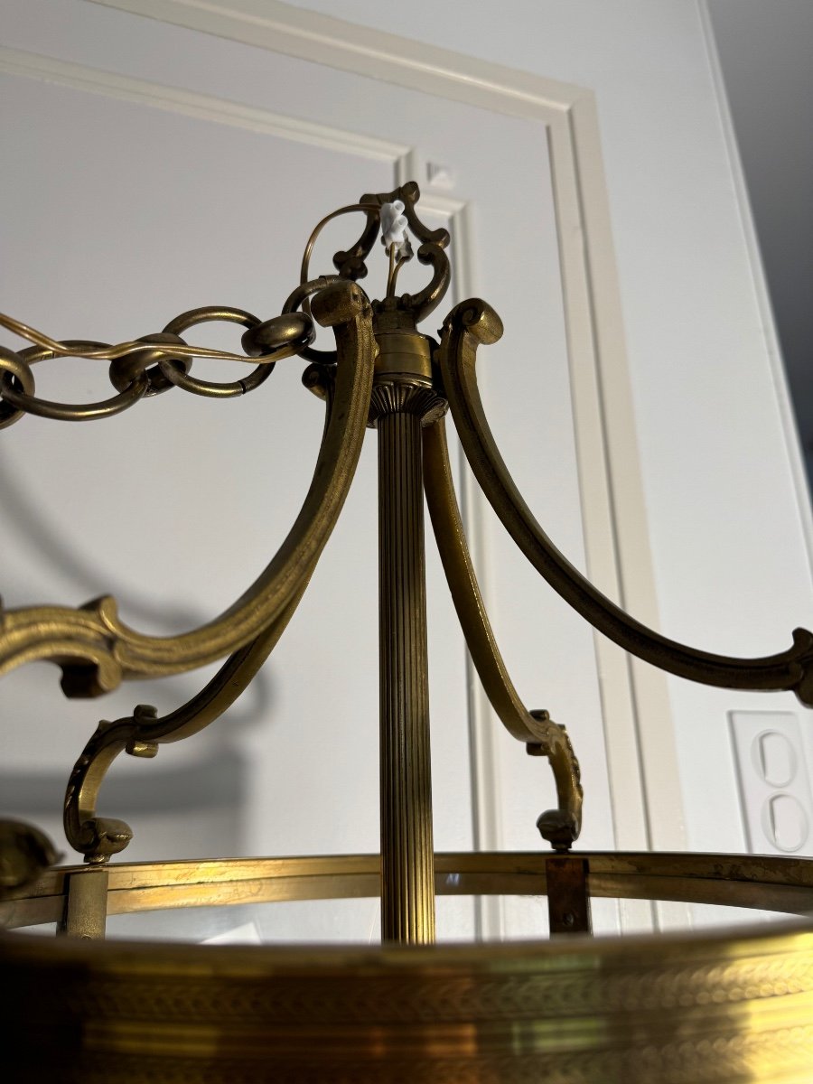 Very Large Round Castle Lantern In Bronze Louis XVI Style 180 Cm Chateau Entrance Hall -photo-5