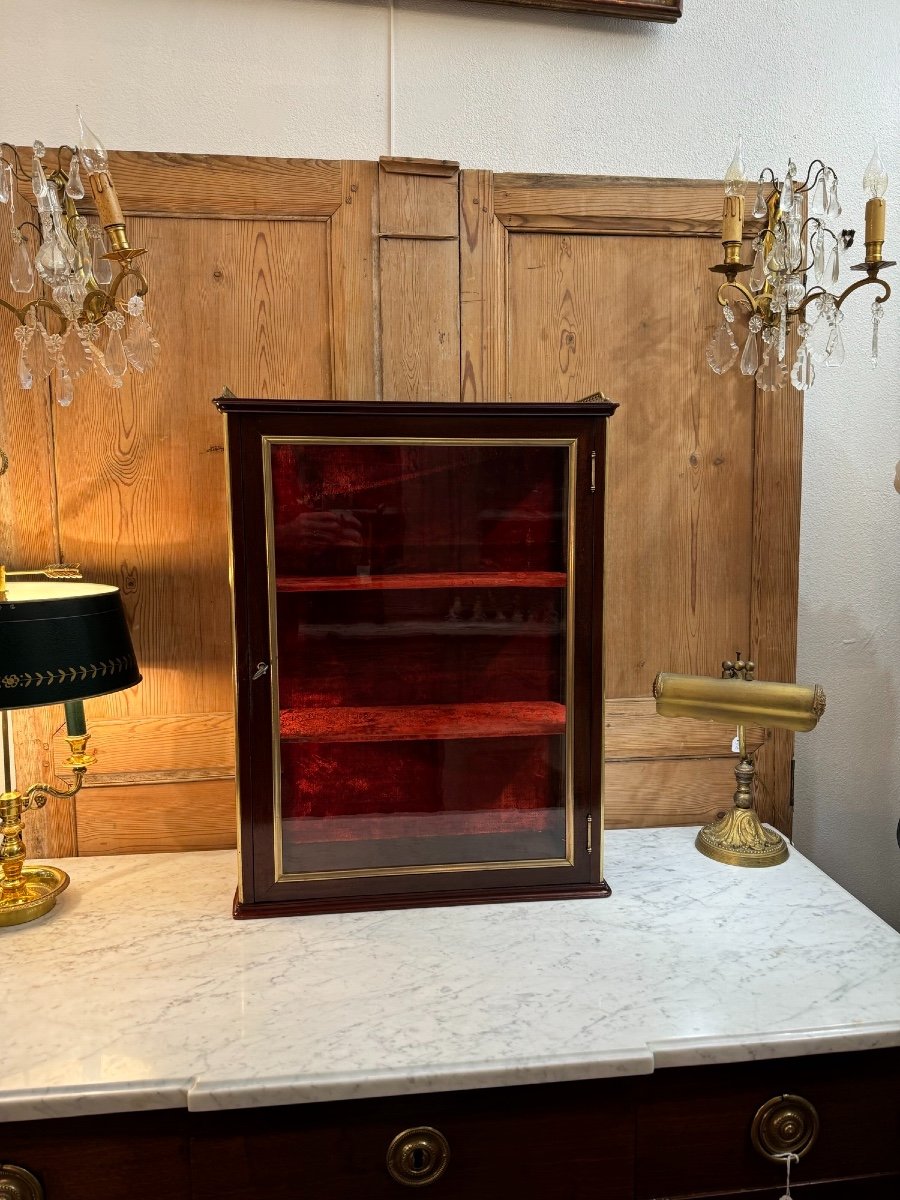 Old Louis XVI Style Mahogany And Gilt Bronze Wall Display Case 19th Century Curiosity Collection-photo-2